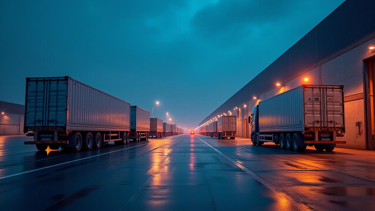 Industrial loading dock with TSM trailers ready for freight consolidation